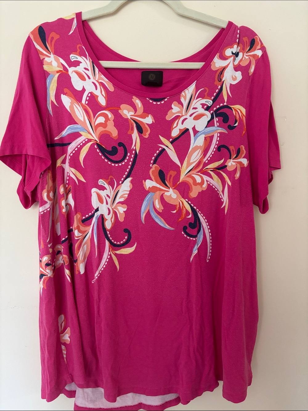 JM Collection Pink Floral Scoop Neck Short Sleeve Top